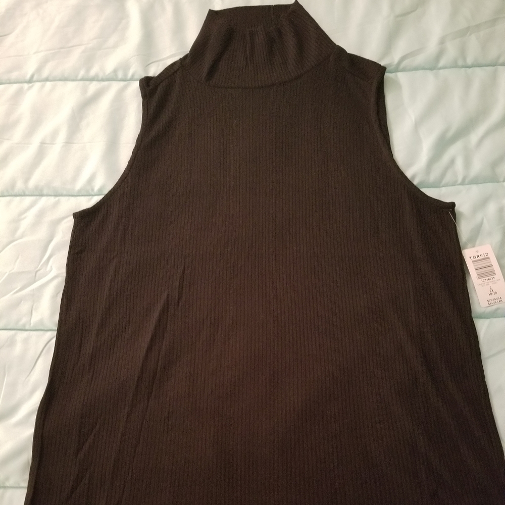Blk rib turtleneck tank